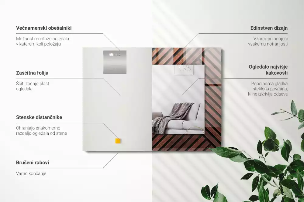 Decorațiuni perete cu oglindă Scânduri oblice din lemn