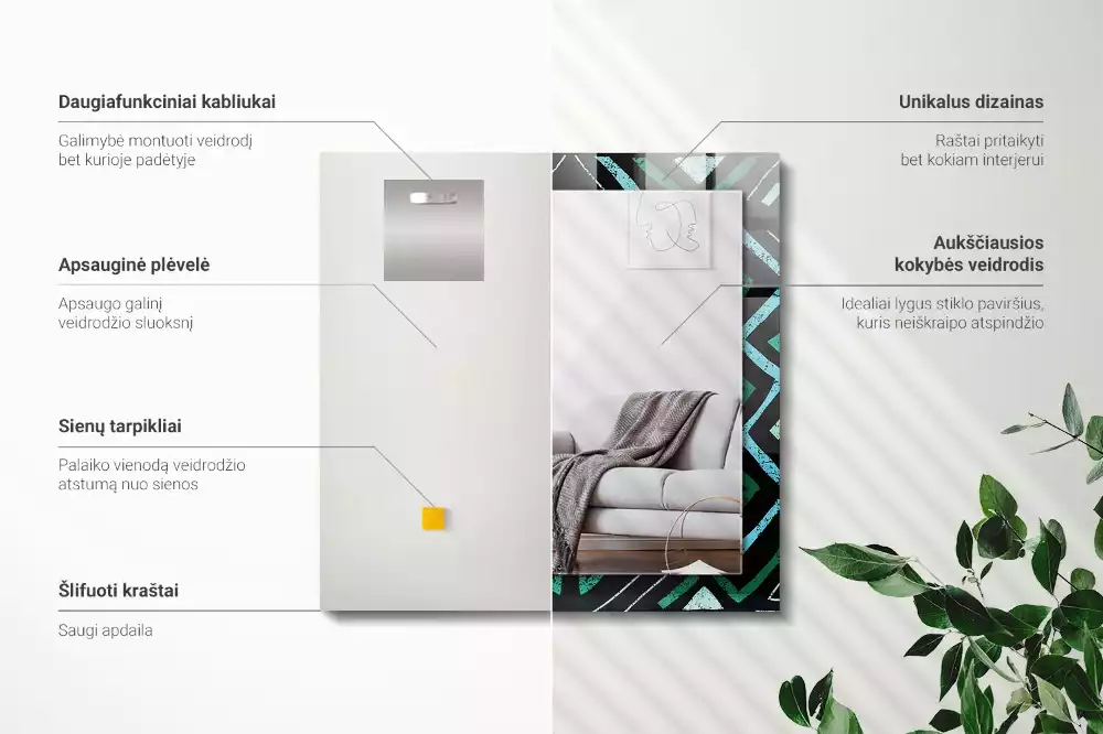 Decorațiuni de perete cu oglinzi Model geometric turcoaz