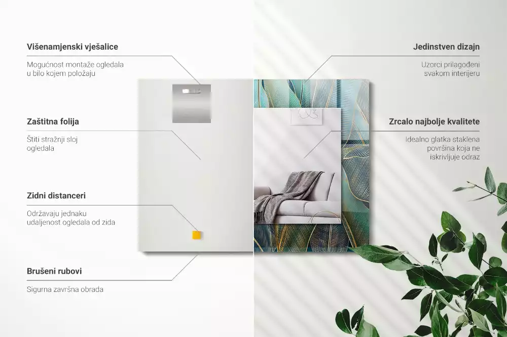 Decorațiuni perete cu oglindă Frunze linii