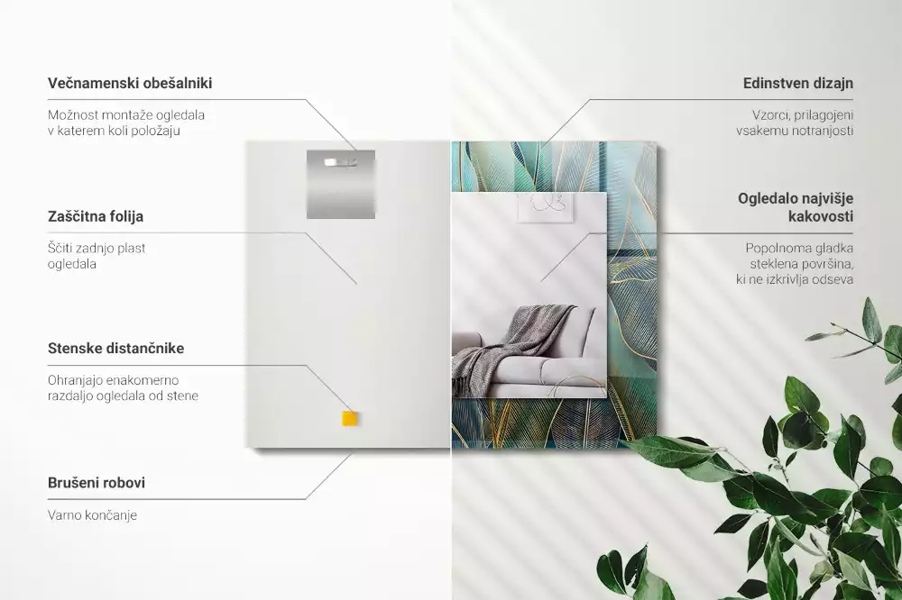 Decorațiuni perete cu oglindă Frunze linii