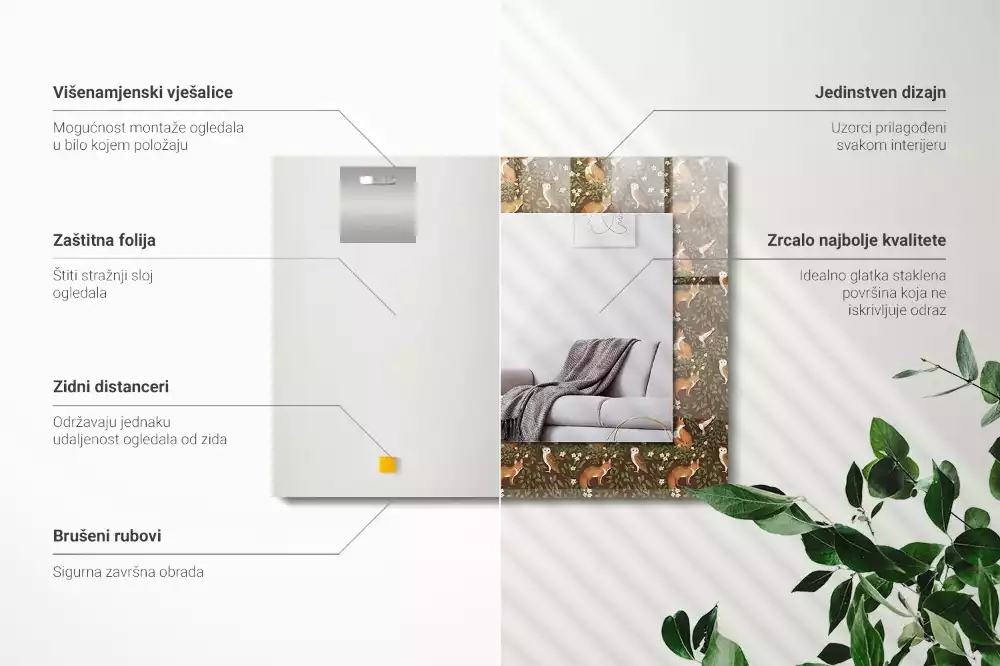 Decorațiuni de perete cu oglinzi Vulpe și bufniță