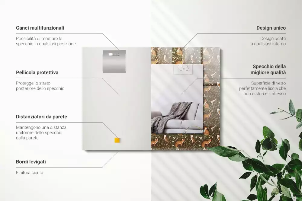 Decorațiuni de perete cu oglinzi Vulpe și bufniță