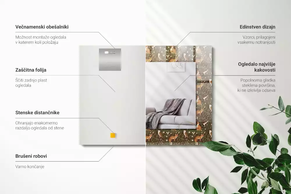 Decorațiuni de perete cu oglinzi Vulpe și bufniță