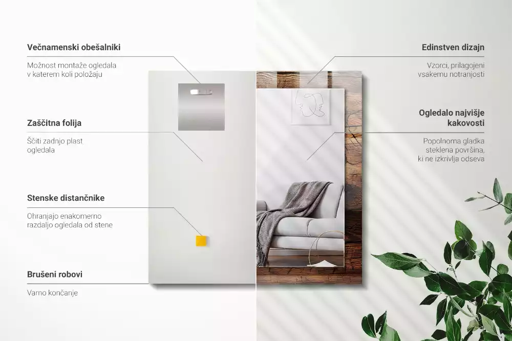 Decorațiuni perete cu oglindă Textură lemn scânduri