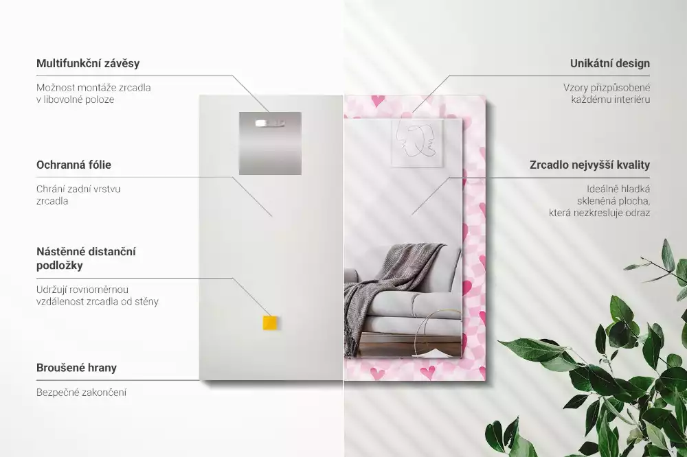 Decorațiuni de perete cu oglinzi Inimi roz