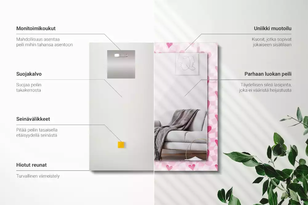 Decorațiuni de perete cu oglinzi Inimi roz