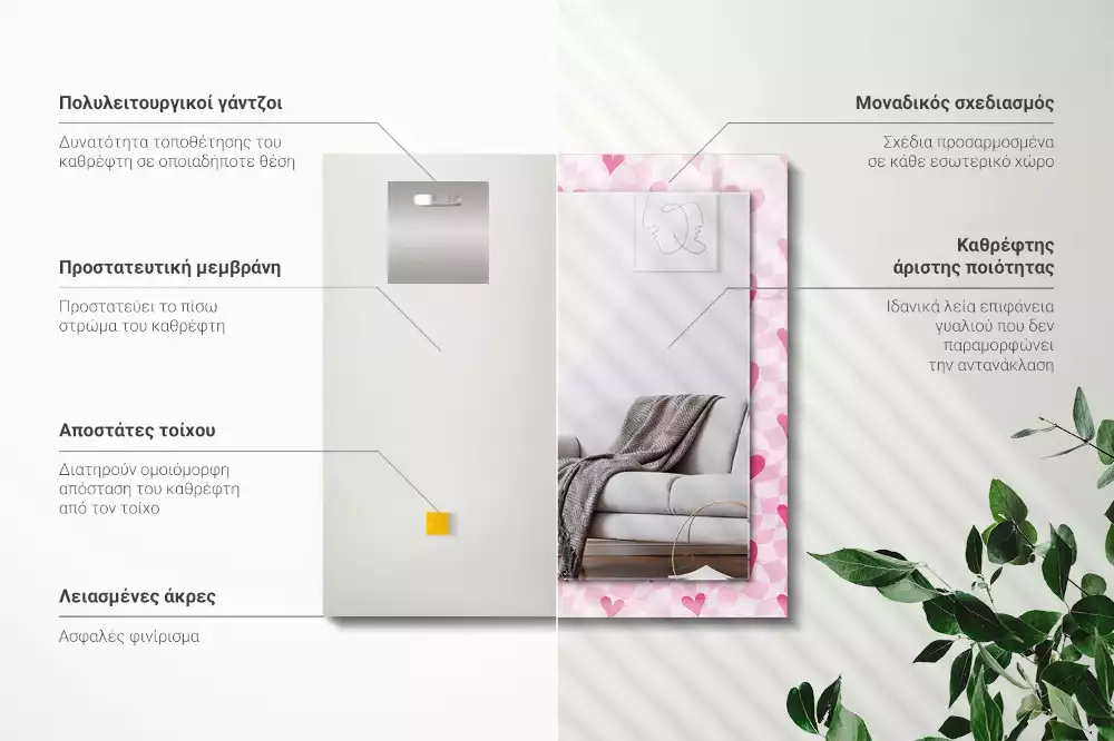 Decorațiuni de perete cu oglinzi Inimi roz