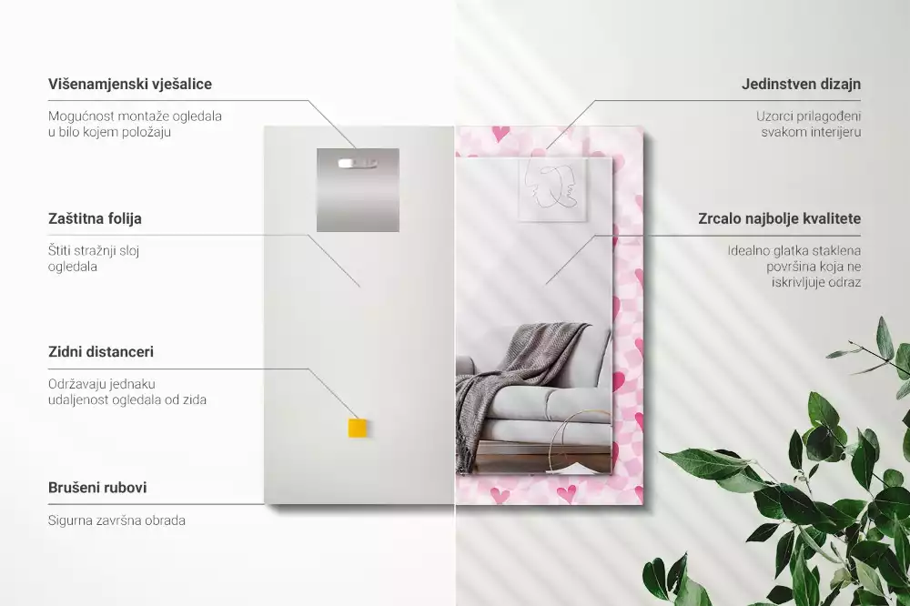 Decorațiuni de perete cu oglinzi Inimi roz