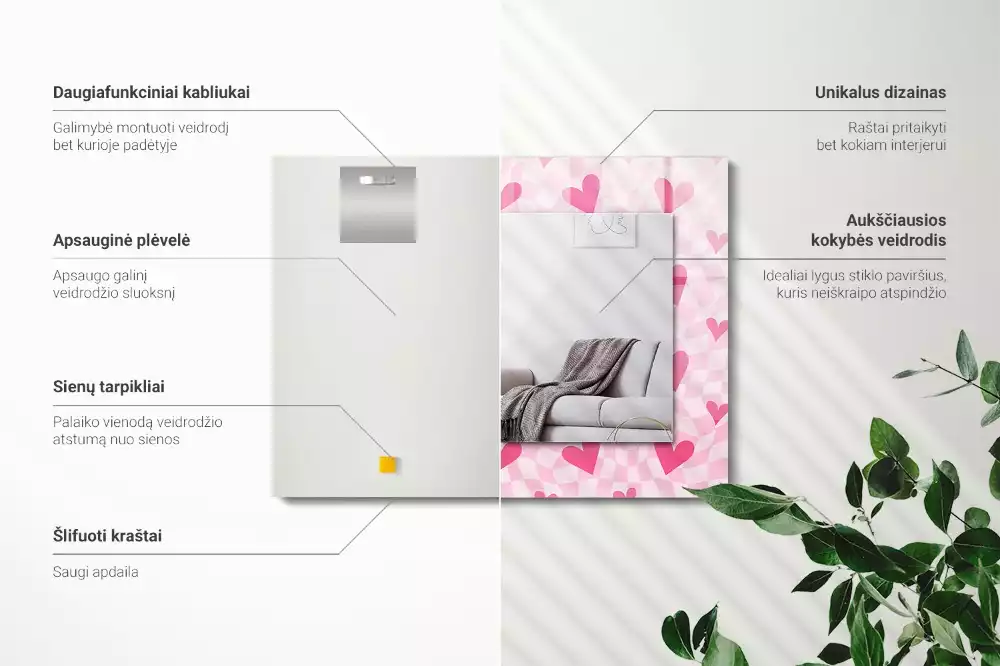 Decorațiuni de perete cu oglinzi Inimi roz