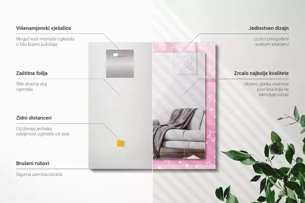 Decorațiuni perete cu oglindă Steluțe roz