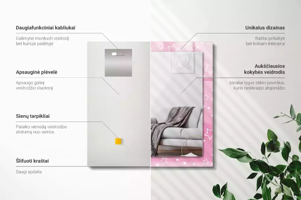 Decorațiuni perete cu oglindă Steluțe roz