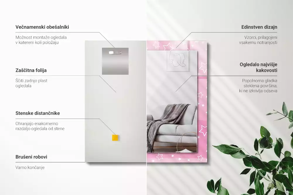 Decorațiuni perete cu oglindă Steluțe roz