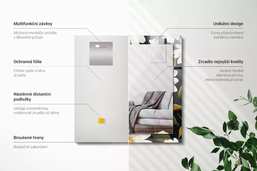 Oglindă imprimată Margarete albe frunze