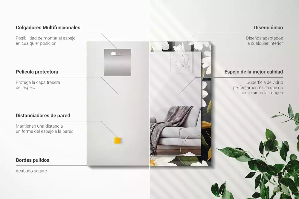 Oglindă imprimată Margarete albe frunze