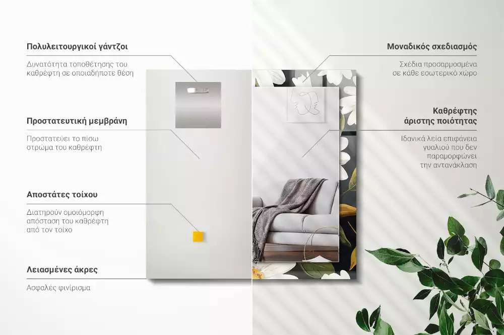 Oglindă imprimată Margarete albe frunze