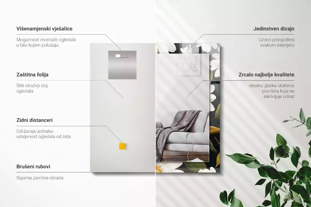 Oglindă imprimată Margarete albe frunze