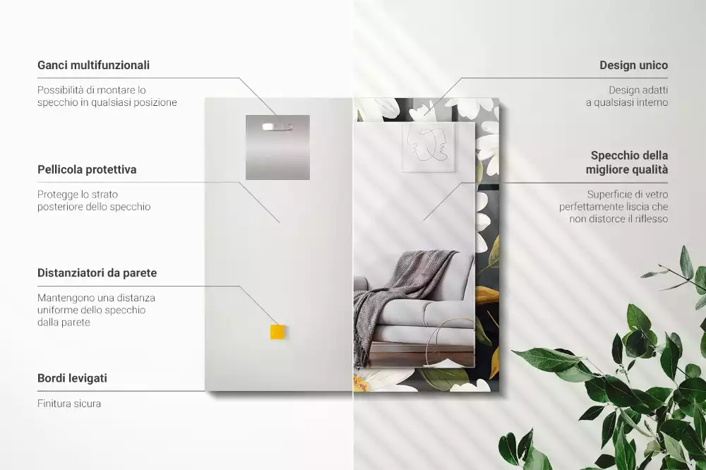 Oglindă imprimată Margarete albe frunze