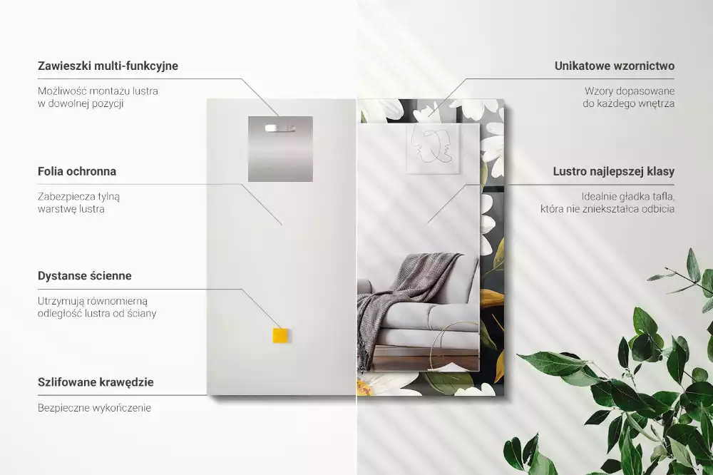 Oglindă imprimată Margarete albe frunze