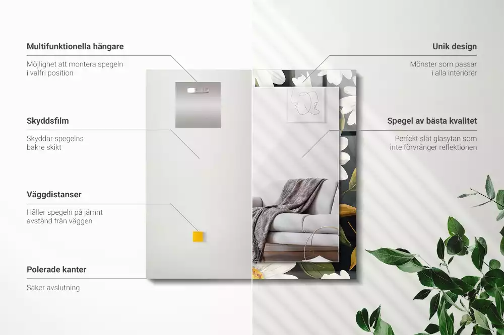 Oglindă imprimată Margarete albe frunze