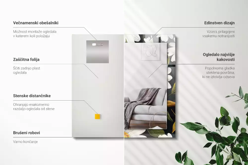 Oglindă imprimată Margarete albe frunze