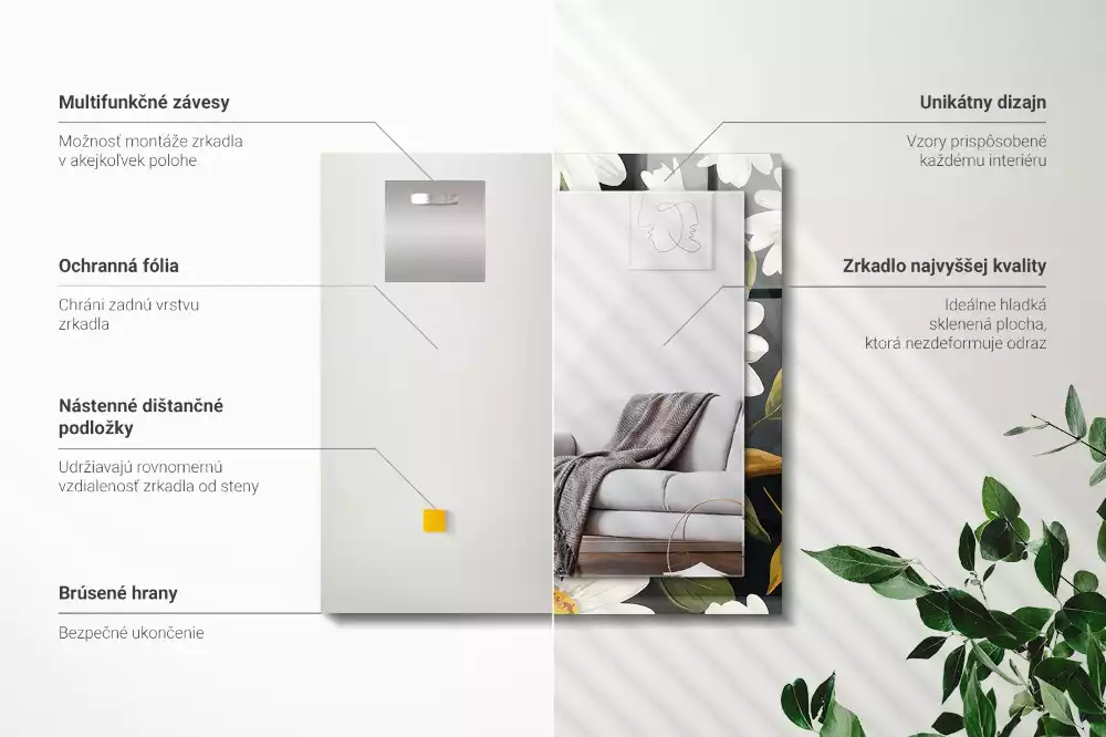 Oglindă imprimată Margarete albe frunze