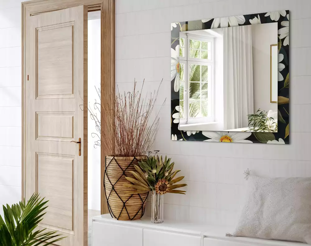 Oglindă imprimată Margarete albe frunze