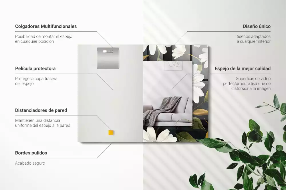 Oglindă imprimată Margarete albe frunze