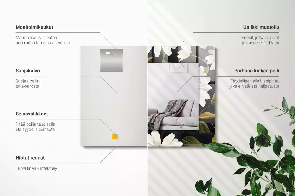 Oglindă imprimată Margarete albe frunze