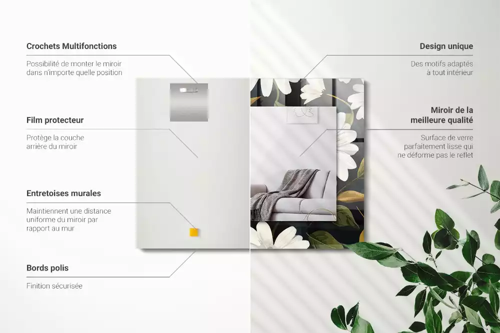 Oglindă imprimată Margarete albe frunze