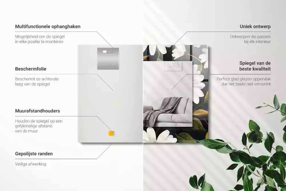 Oglindă imprimată Margarete albe frunze