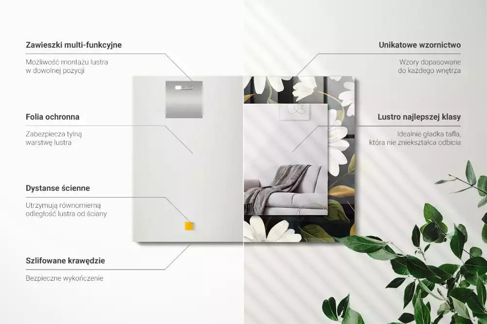 Oglindă imprimată Margarete albe frunze