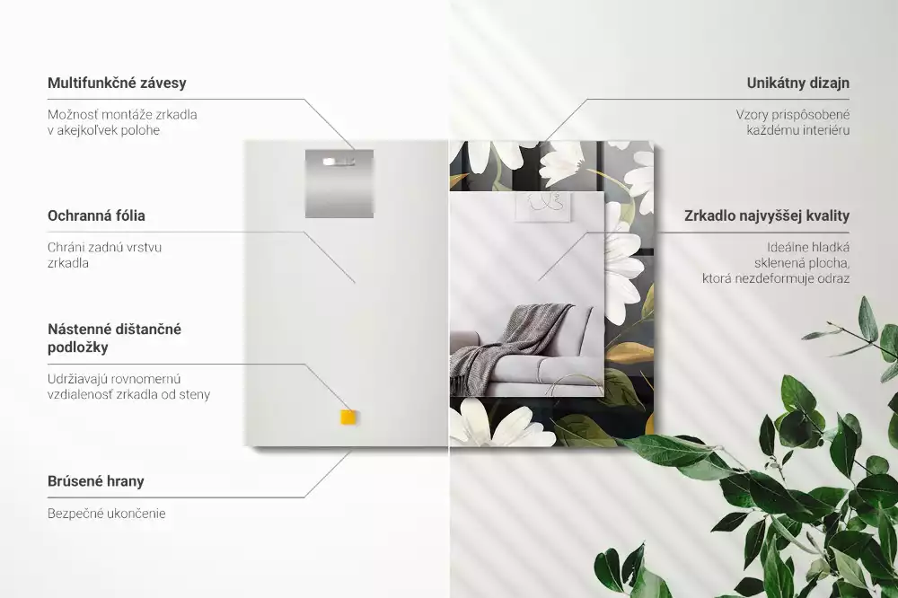 Oglindă imprimată Margarete albe frunze