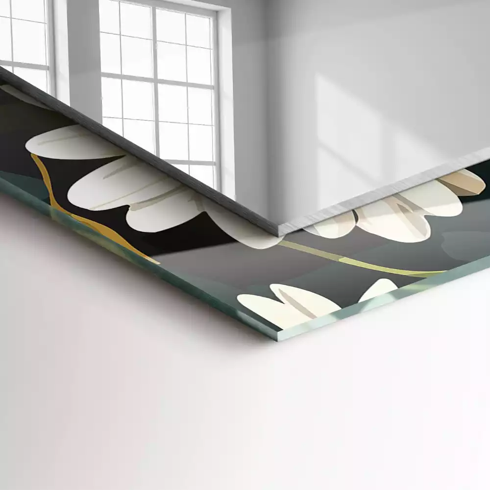 Oglindă imprimată Margarete albe frunze