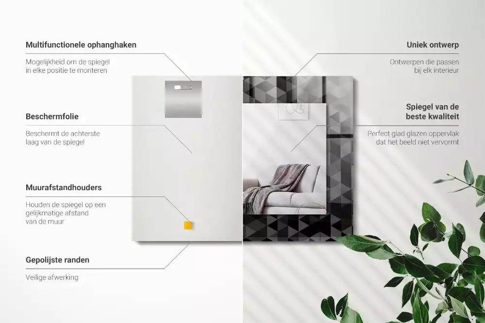 Oglindă imprimată Triunghiuri alb-negru