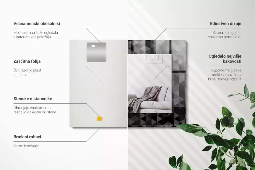 Oglindă imprimată Triunghiuri alb-negru