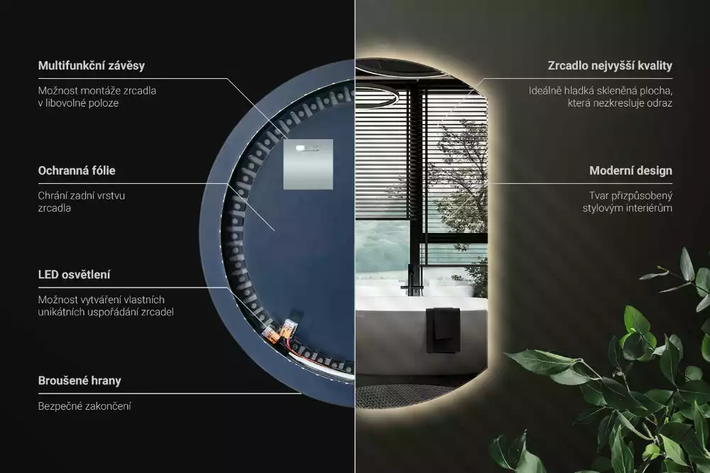Oglindă cu cerc trunchiat atrăgător cu LED-uri