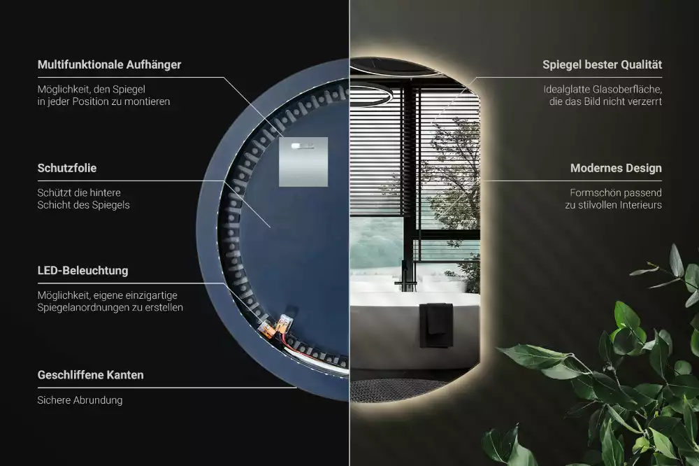 Oglindă cu cerc trunchiat atrăgător cu LED-uri