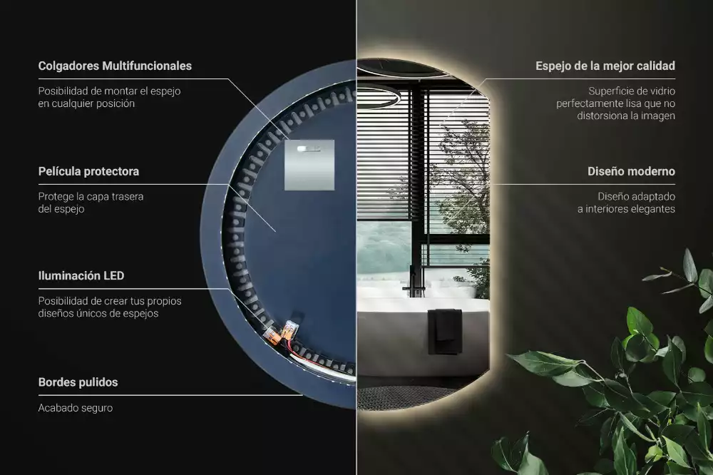 Oglindă cu cerc trunchiat atrăgător cu LED-uri