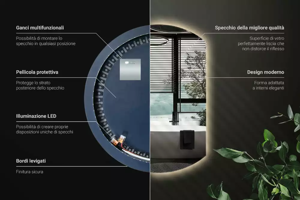 Oglindă cu cerc trunchiat atrăgător cu LED-uri