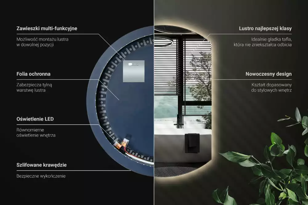 Oglindă cu cerc trunchiat atrăgător cu LED-uri
