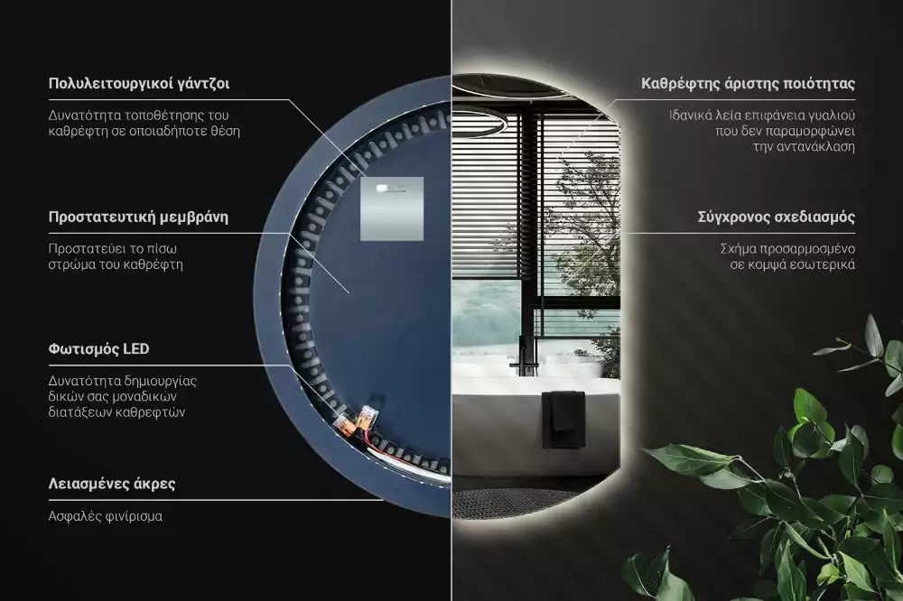 Oglindă cu cerc trunchiat atrăgător cu LED-uri
