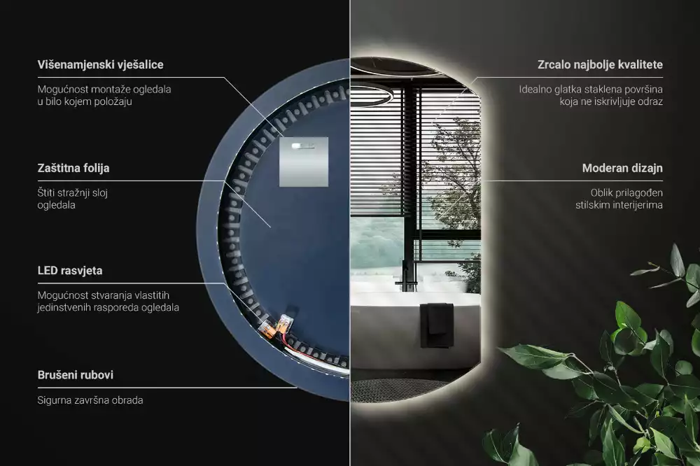 Oglindă cu cerc trunchiat atrăgător cu LED-uri