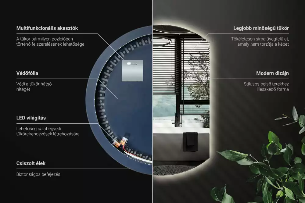 Oglindă cu cerc trunchiat atrăgător cu LED-uri