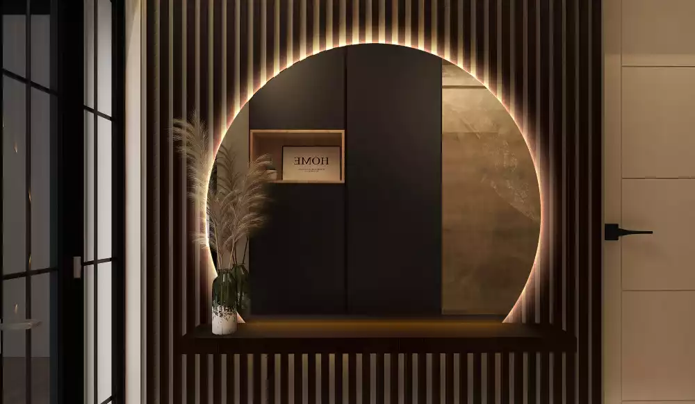 Oglindă cu cerc trunchiat atrăgător cu LED-uri