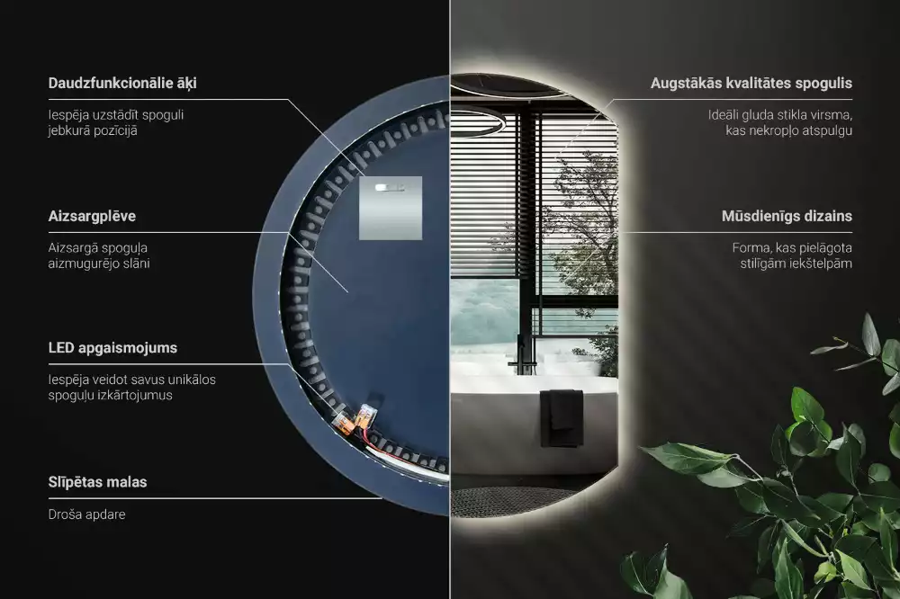 Oglindă cu cerc trunchiat atrăgător cu LED-uri