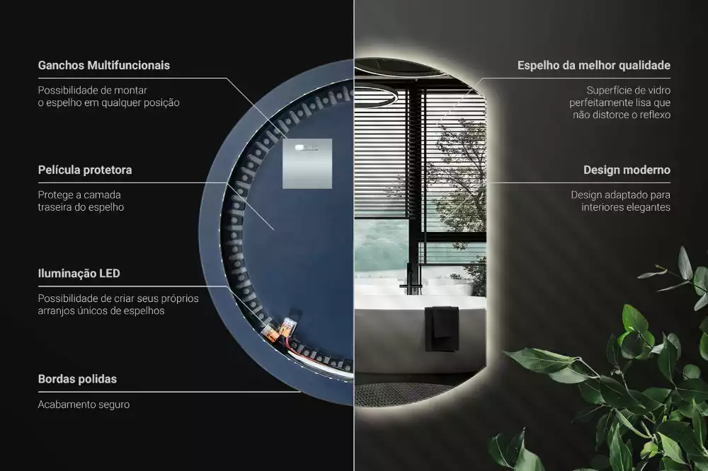 Oglindă cu cerc trunchiat atrăgător cu LED-uri