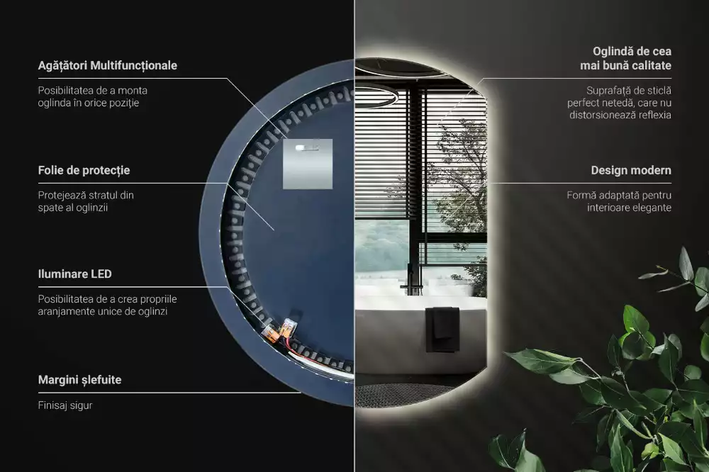 Oglindă cu cerc trunchiat atrăgător cu LED-uri