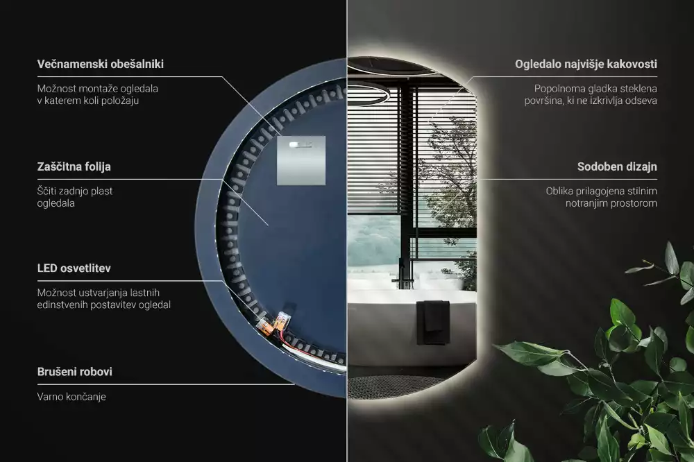 Oglindă cu cerc trunchiat atrăgător cu LED-uri