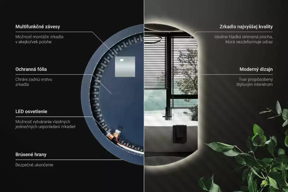 Oglindă cu cerc trunchiat atrăgător cu LED-uri