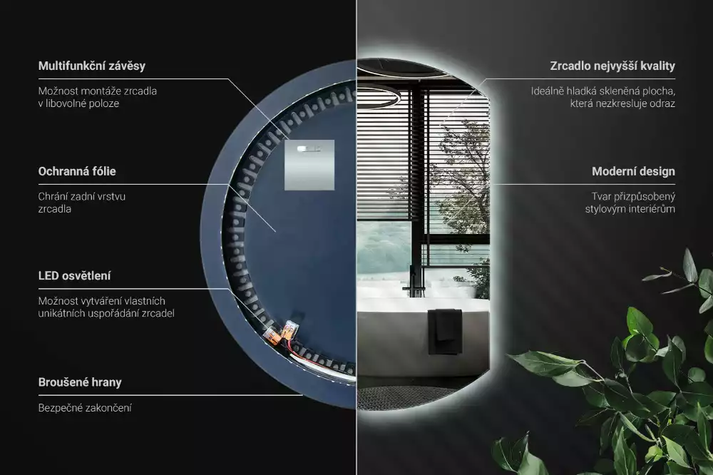 Oglindă cu cerc trunchiat atrăgător cu LED-uri